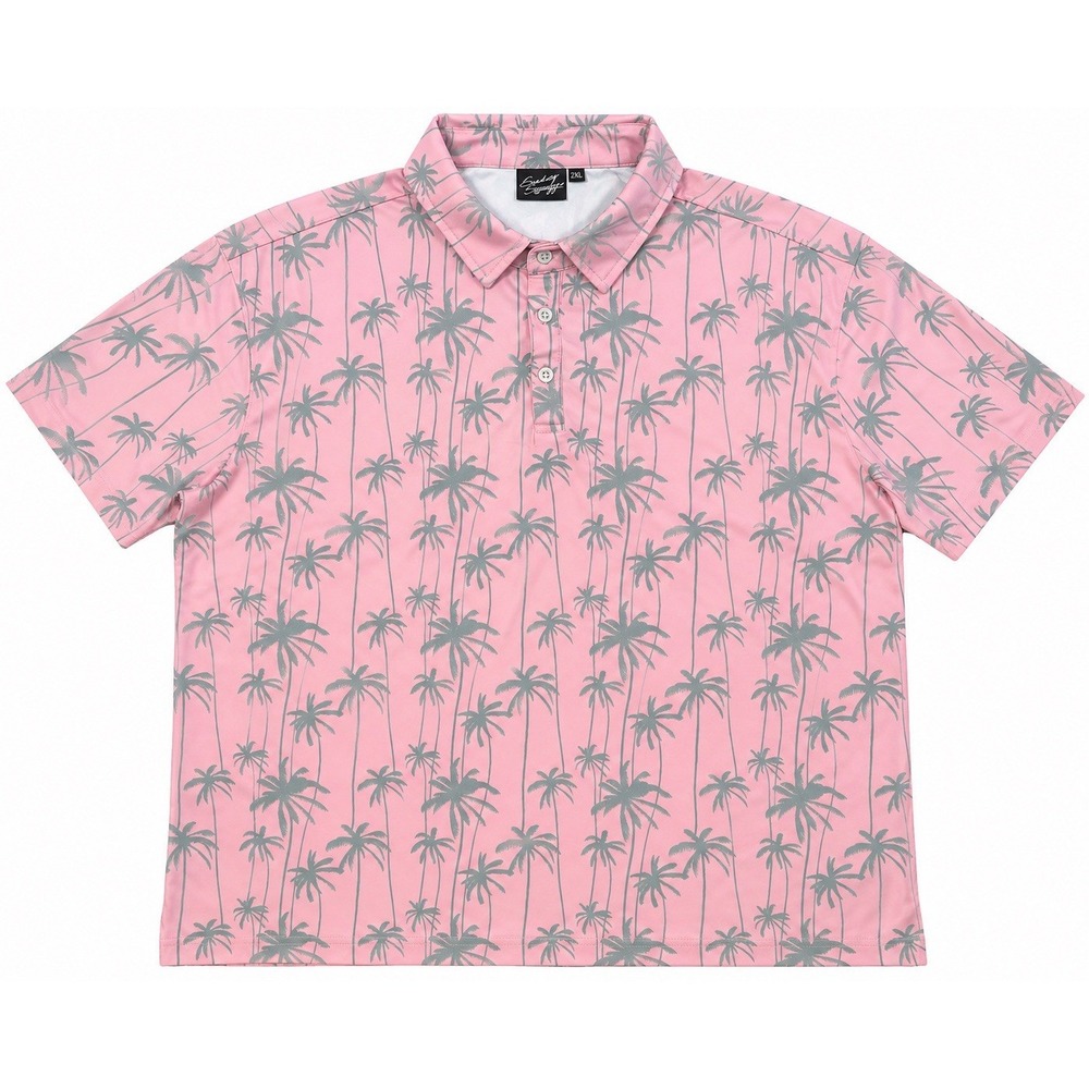 Sunday Swagger Golf Polo Mens 2XL Pink Gray Palm Tree Tropical Performance Shirt
